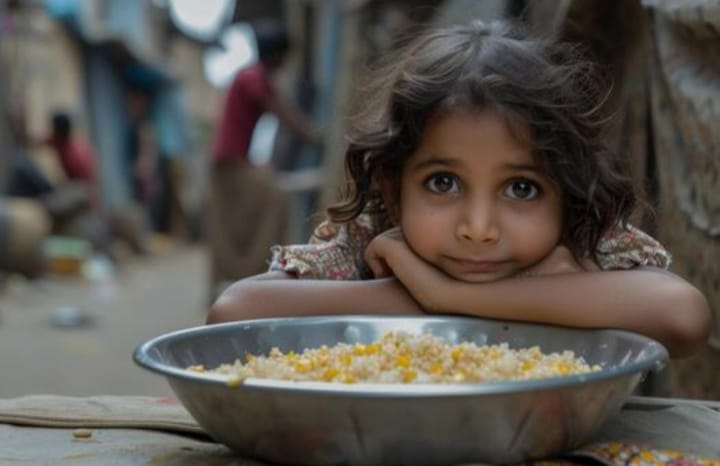 A child sitting beside a prepared meal